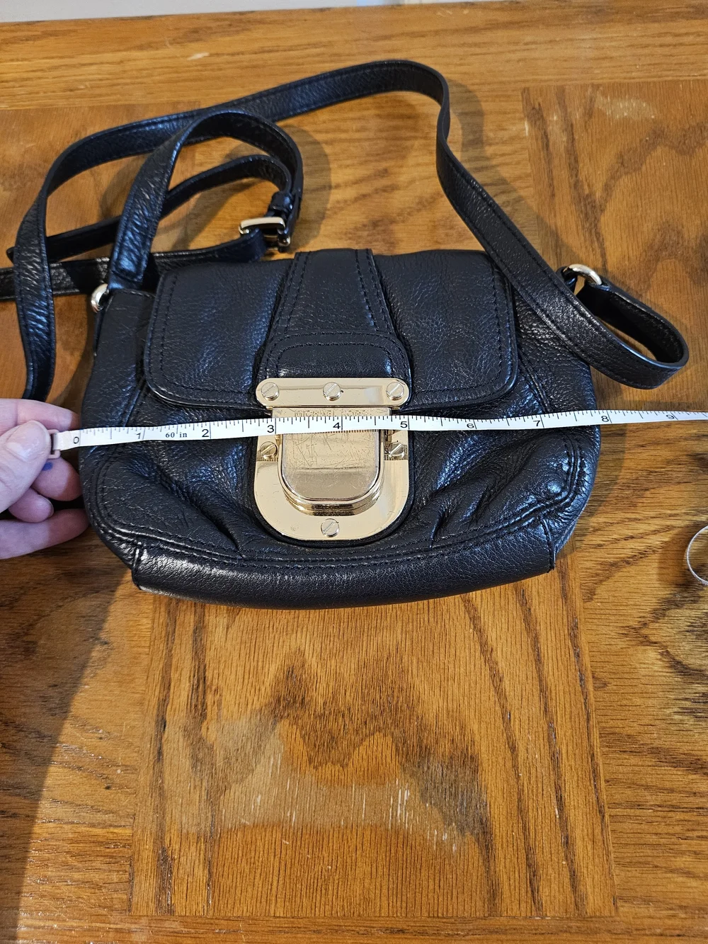 Michael Kors Black Leather Crossbody with Gold-Tone Front Lock